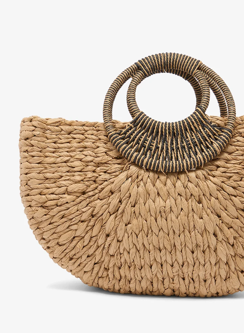 ELLA Brown raffia textured top handle structured bag for Women | Best Price UAE
